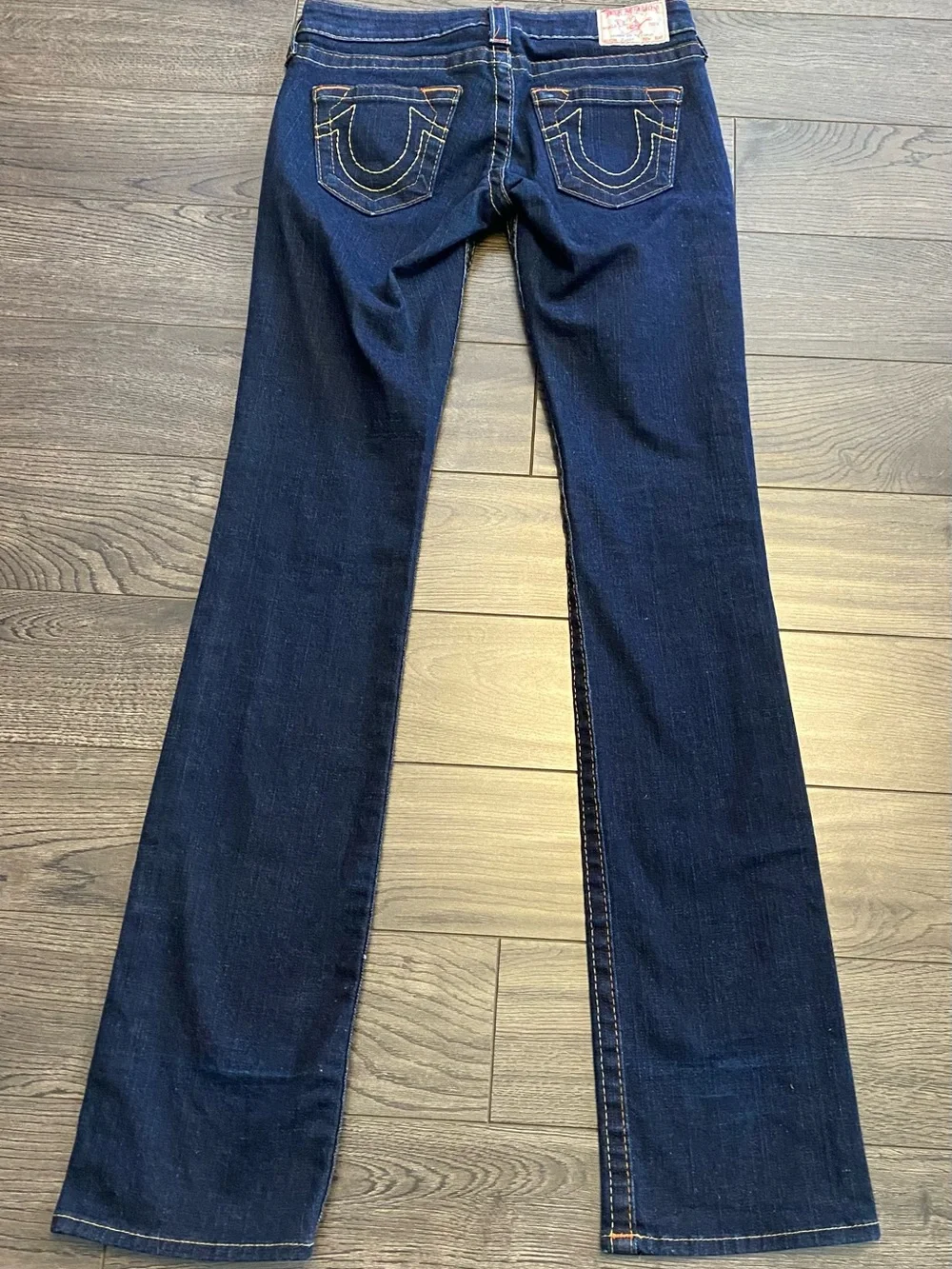 True Religion Women's Dark Blue Flare Jeans with Contrast Stitching - Picture 2 of 7